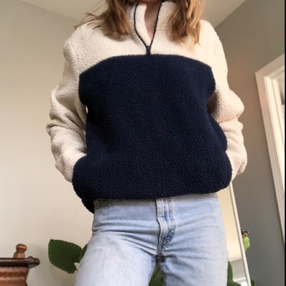 OLD NAVY  Women Sherpa Two Tones Cozy 1/4 Zip Pullover | L